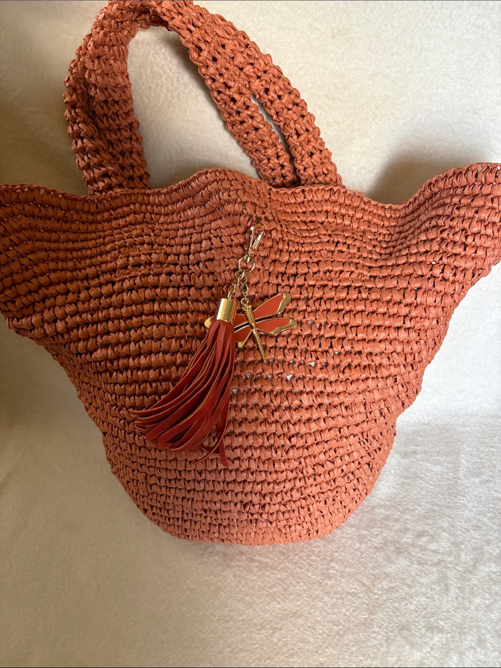 Hand Crafted Terracotta Woven Tote with Tassel Charm